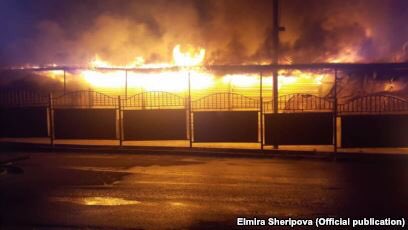 Another major fire at Osh bazaar in Bishkek early am this morning. Emergency Ministry official says arson suspected. This is the 3rd incident at this location so far.    