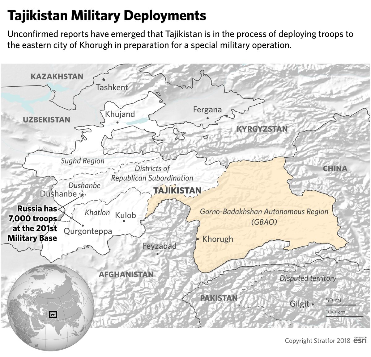 Stratfor: The Gorno-Badakhshan region has gained greater importance because of the growing attention of Russia and China in the broader Tajikistan-Afghanistan border region.    