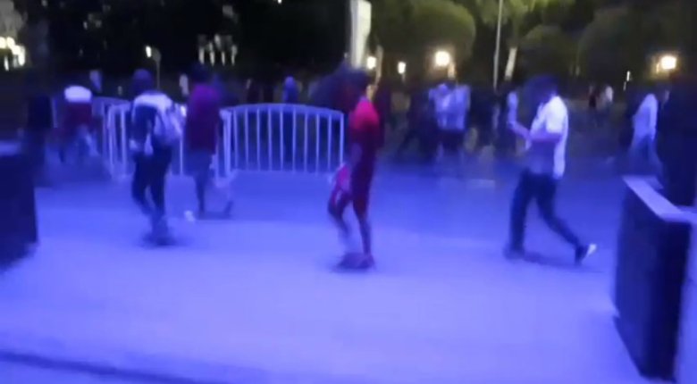 Police dispersing a crowd at main Bishkek square, launched stun grenades