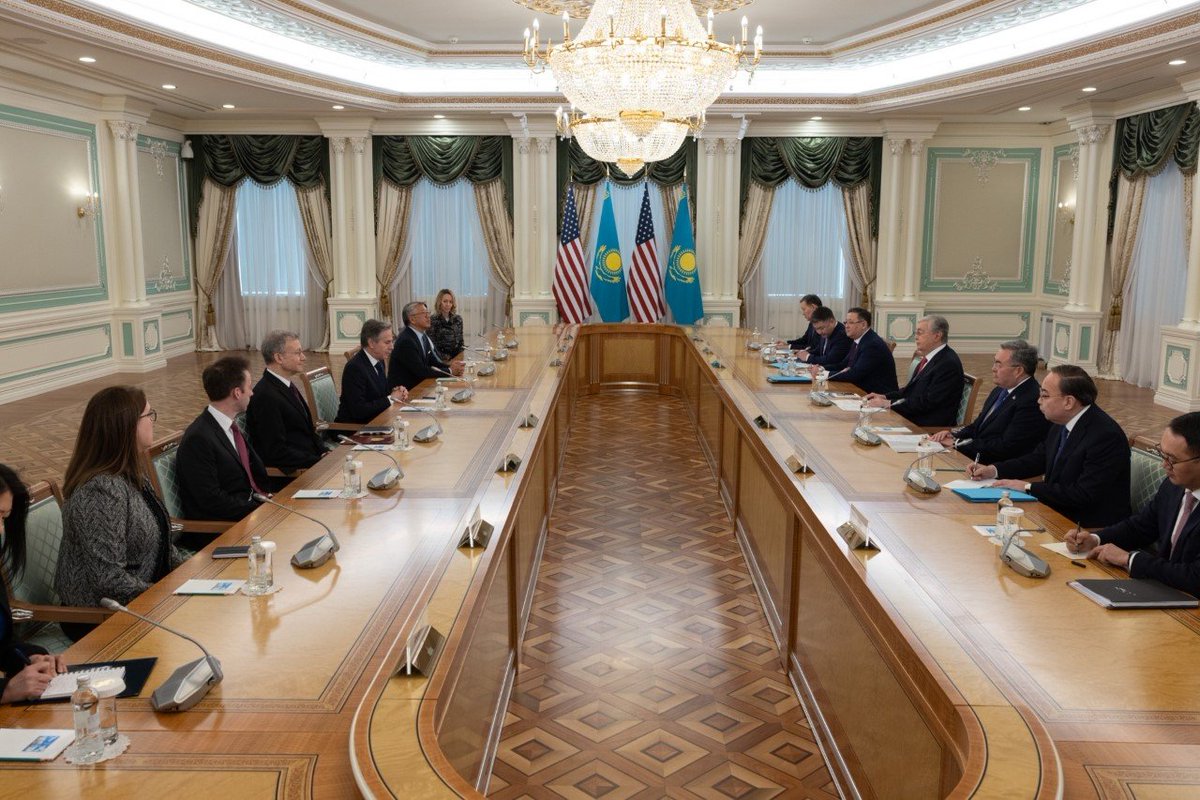 Secretary Antony Blinken:Thank you @TokayevKZ for your warm welcome to Astana. A growing commitment to our economic partnership and his reform agenda are essential to our deepening bilateral relationship between our countries